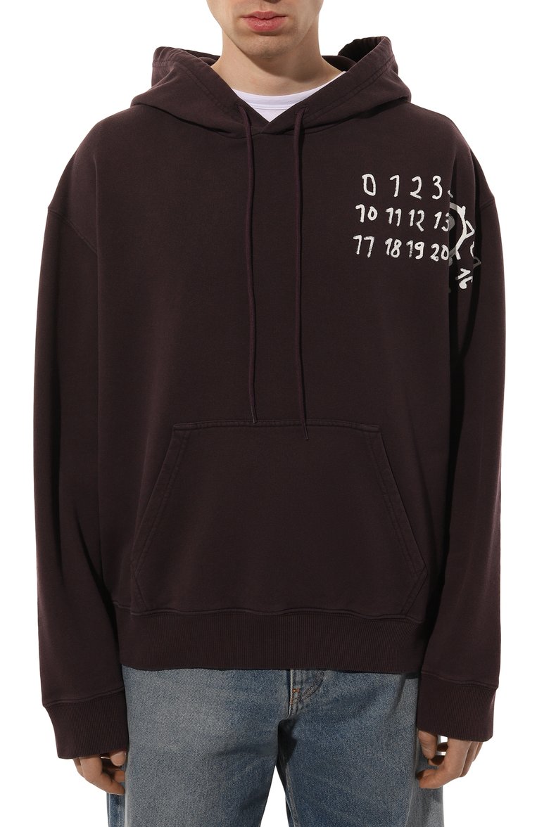 Мужской хлопковое худи MM6 фиолетового цвета, арт. SH2GU0012/M25004 | Фото 3 (Длина (для топов): Стандартные; Материал внешний: Хлопок; Материал сплава: Проставлено; Драгоценные камни: Проставлено; Рукава: Длинные; Мужское Кросс-КТ: Худи-одежда; Стили: Кэжуэл; Принт: С принтом)