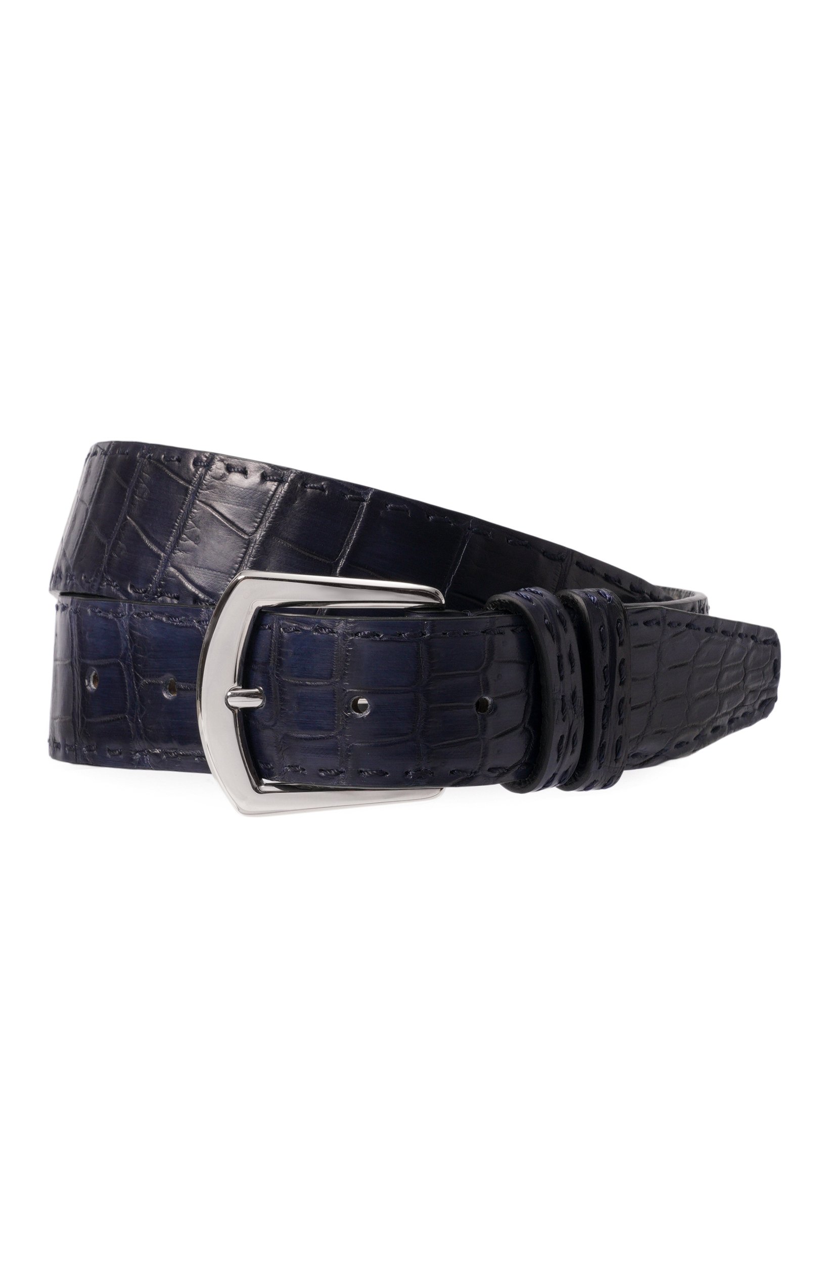 Ремень кожи крокодила KITON темно-синего цвета по цене 345000 руб., арт. USC6135N00102, фото 1 Ремень кожи крокодила KITON, арт. USC6135N00102, фото 1