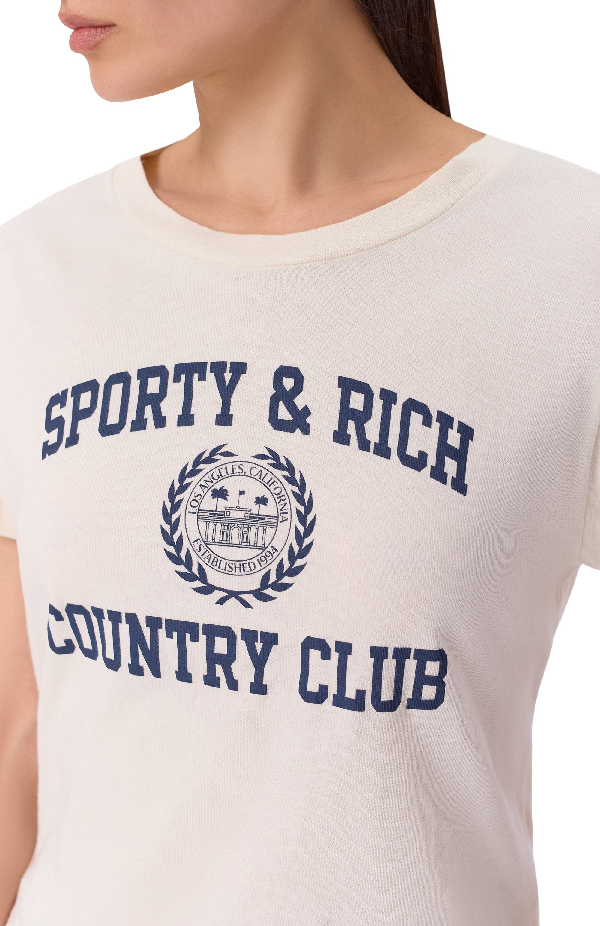 Хлопковая футболка SPORTY AND RICH молочного цвета по цене 13600 руб., арт. T011176218WH37, фото 5 Хлопковая футболка SPORTY AND RICH, арт. T011176218WH37, фото 5