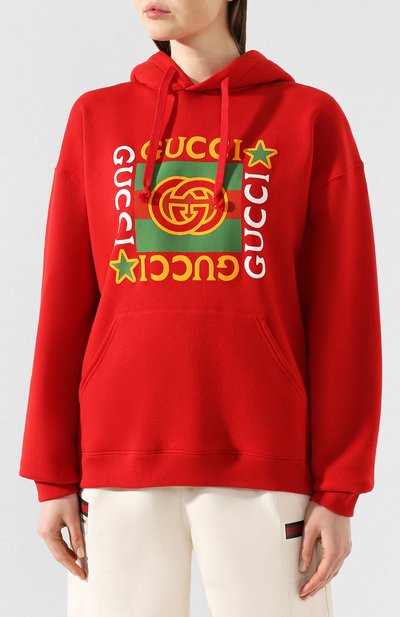 Хлопковое худи GUCCI красного цвета по цене 115500 руб., арт. 605154/XJB8V, фото 3 Хлопковое худи GUCCI, арт. 605154/XJB8V, фото 3