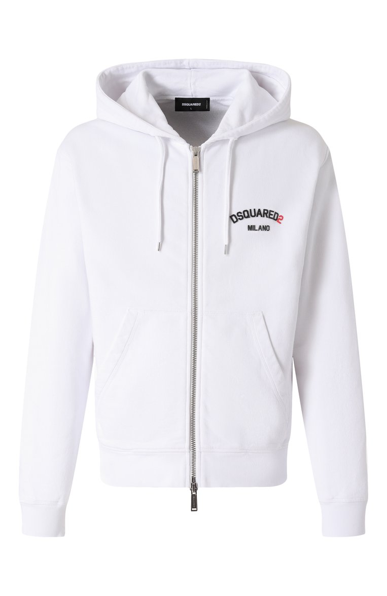 Мужской хлопковая толстовка DSQUARED2 белого цвета, арт. S74HG0174/S25539 | Фото 1 (Длина (для топов): Стандартные; Рукава: Длинные; Материал внешний: Хлопок; Мужское Кросс-КТ: Толстовка-одежда; Стили: Спорт-шик)