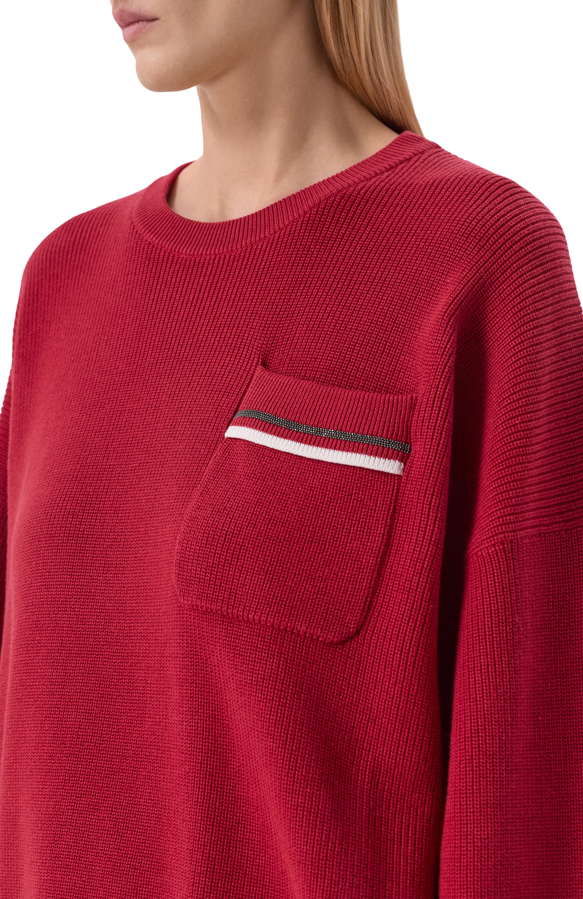 Хлопковый свитер BRUNELLO CUCINELLI красного цвета по цене 228500 руб., арт. M19253200, фото 5 Хлопковый свитер BRUNELLO CUCINELLI, арт. M19253200, фото 5