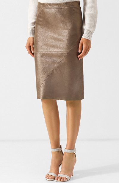 Кожаная юбка-карандаш с эластичным поясом BRUNELLO CUCINELLI, арт. M0NP0G2738, фото 3
