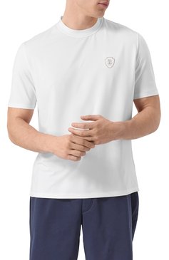 Мужская футболка BRUNELLO CUCINELLI белого цвета, арт. MW8571884T | Фото 3 (Драгоценные камни: Проставлено; Длина (для топов): Стандартные; Материал сплава: Проставлено; Рукава: Короткие; Стили: Кэжуэл; Принт: Без принта; Материал внешний: Синтетический материал; Мужское Кросс-КТ: Футболка-одежда; Кросс-КТ: Джерси)