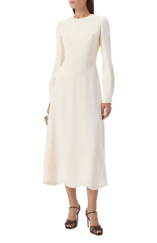 Платье из шелка и вискозы Elie Saab D0859NF25/CDE04 Кремовый  D0859NF25/CDE04 Фото 2