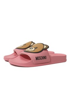 Детский шлепанцы MOSCHINO темно-розового цвета, арт. 77497/28-35 | Фото 1 (Материал сплава: Проставлено; Нос: Не проставлено; Материал внутренний: Текстиль; Материал внешний: Пластик, Резина)