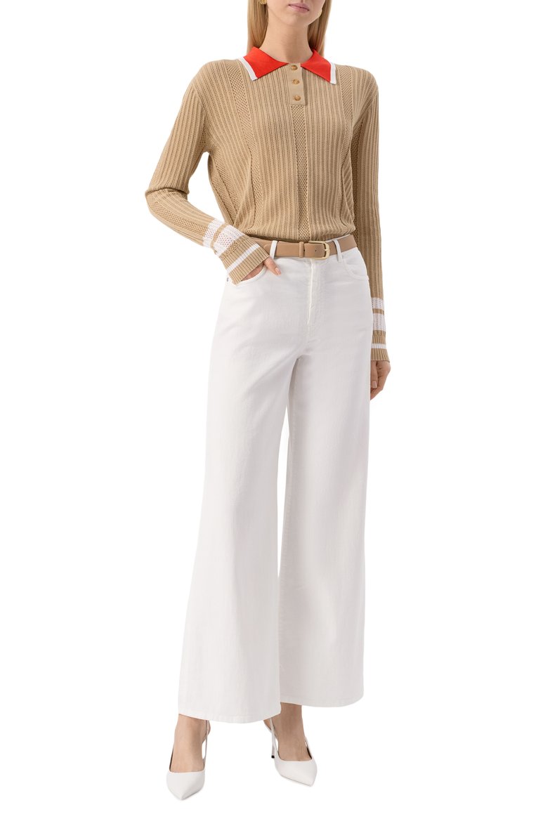 Женские джинсы WEEKEND MAX MARA белого цвета, арт. MEDINA | Фото 2 (Автоматизация состава: Проставлено; Длина (брюки, джинсы): Стандартные; Материал внешний: Хлопок, Деним; Автоматизация ТО: Проставлено; Кросс-КТ: Деним; Силуэт Ж (брюки и джинсы): Широкие; Стили: Кэжуэл)