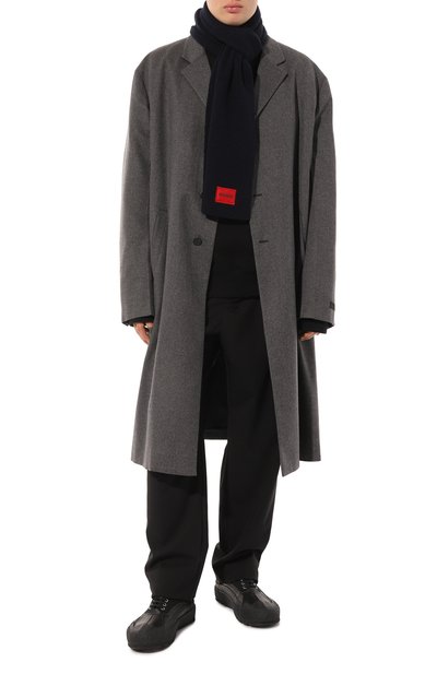 Шерстяной шарф HUGO темно-синего цвета по цене 12500 руб., арт. 50496020, фото 2 Шерстяной шарф HUGO, арт. 50496020, фото 2