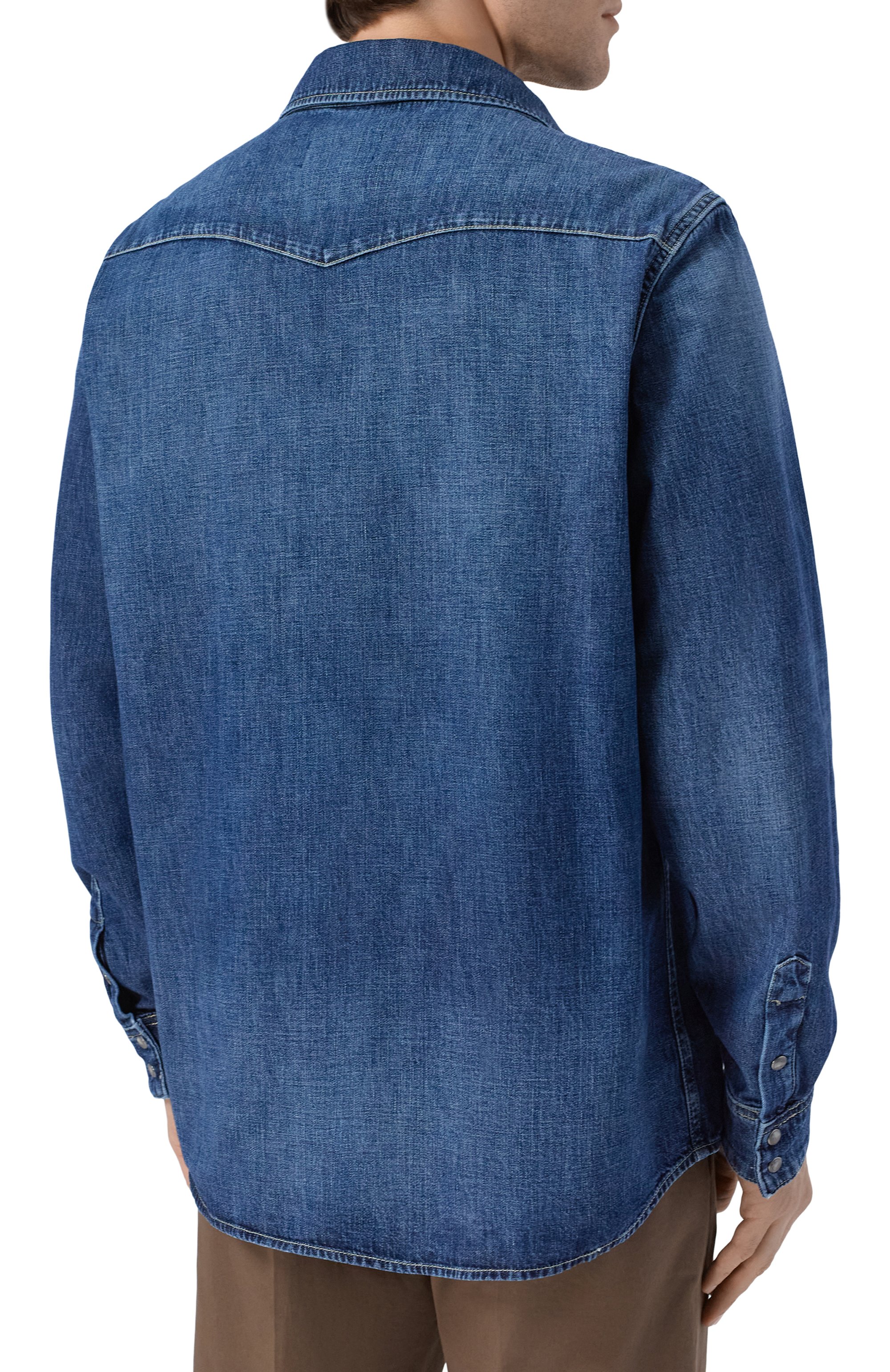 Джинсовая рубашка 7 FOR ALL MANKIND синего цвета по цене 29950 руб., арт. 7TCA0H08-3M7, фото 4 Джинсовая рубашка 7 FOR ALL MANKIND, арт. 7TCA0H08-3M7, фото 4