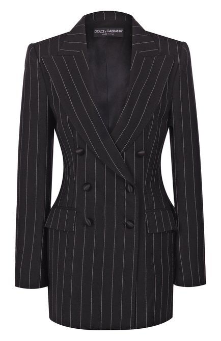 Женский шерстяной жакет DOLCE & GABBANA черного цвета, арт. F29M2T/FR22M | Фото 1 (Материал сплава: Проставлено; Драгоценные камни: Проставлено; Рукава: Длинные; Материал внешний: Шерсть; Длина (для топов): Удлиненные)