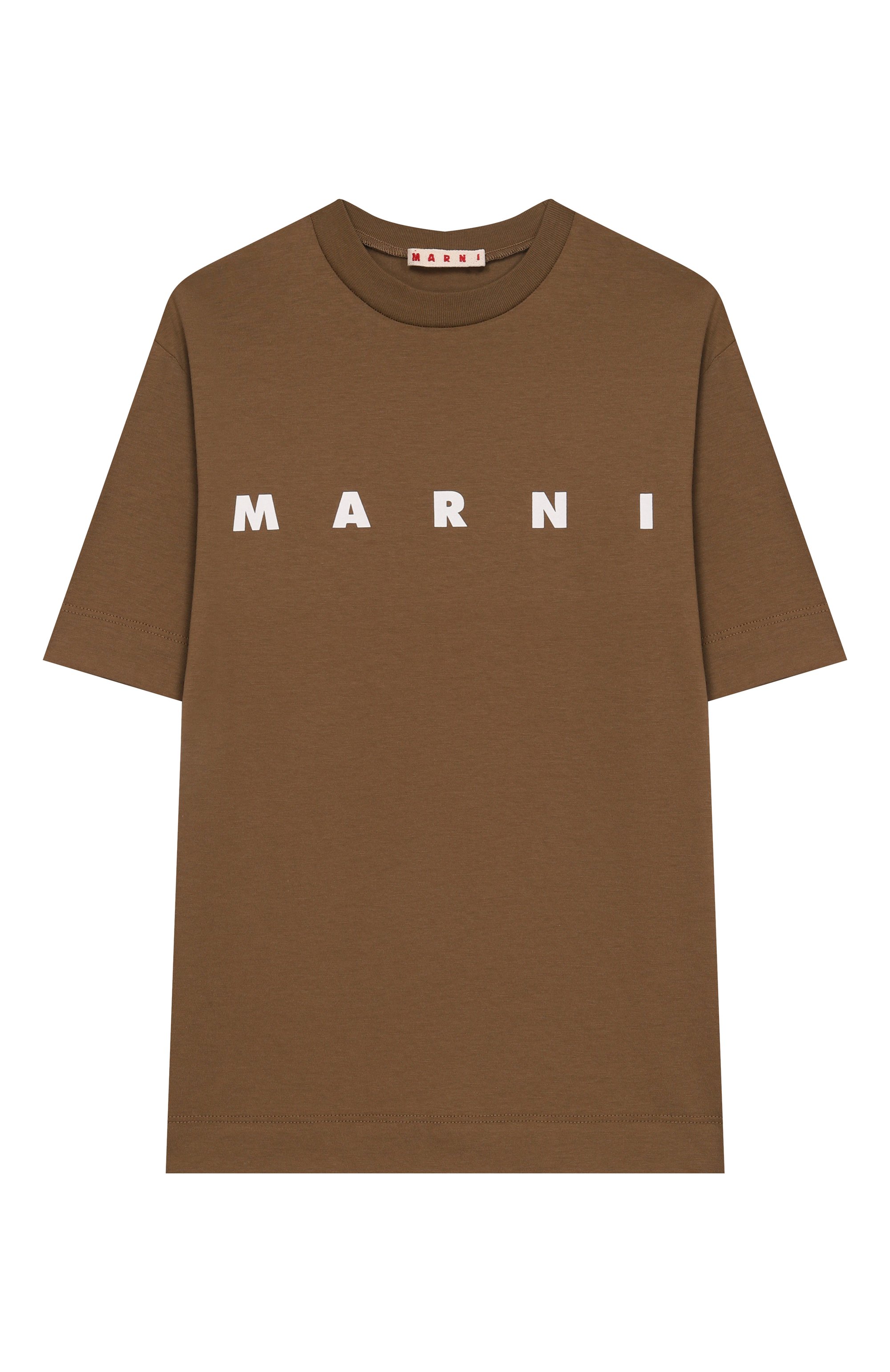 Хлопковая футболка MARNI коричневого цвета по цене 9795 руб., арт. M002MV/M00RF, фото 1 Хлопковая футболка MARNI, арт. M002MV/M00RF, фото 1