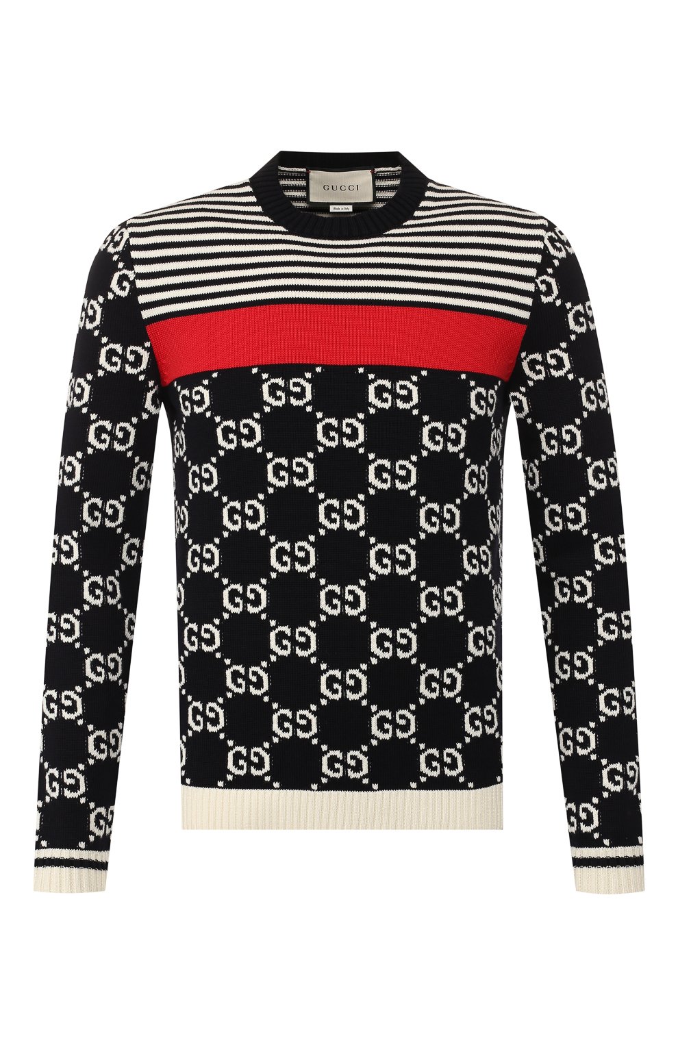 Хлопковый джемпер GUCCI темно-синего цвета по цене 133920 руб., арт. 496458/X9I07, фото 1 Хлопковый джемпер GUCCI, арт. 496458/X9I07, фото 1