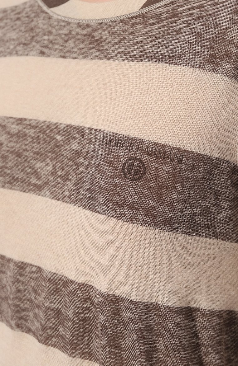 Женский пуловер из хлопка и кашемира GIORGIO ARMANI бежевого цвета, арт. 6RAM83/AJEPZ | Фото 5 (Материал внешний: Кашемир, Хлопок, Шерсть; Длина (для топов): Стандартные; Рукава: Длинные; Женское Кросс-КТ: Пуловер-одежда; Стили: Кэжуэл)