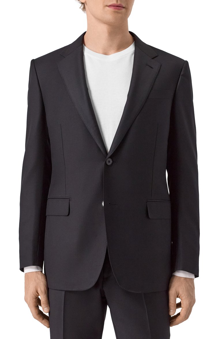Мужской шерстяной костюм ZEGNA черного цвета, арт. 221225/C19502 | Фото 4 (Материал внешний: Шерсть; Рукава: Длинные; Костюмы М: Однобортный; Стили: Кэжуэл, Классический)