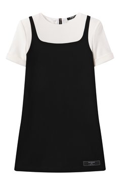 Детское платье из вискозы BALMAIN черно-белого цвета, арт. BW1C41 | Фото 1 (Материал подклада: Вискоза; Рукава: Короткие; Материал сплава: Проставлено; Материал внешний: Вискоза; Драгоценные камни: Проставлено; Случай: Повседневный; Девочки Кросс-КТ: Платье-одежда; Ростовка одежда: 10 - 11 лет | 140 - 146см, 12 лет | 152 см, 13 - 15 лет | 158 см, 16 лет | 164 см, 8 лет | 128 см)
