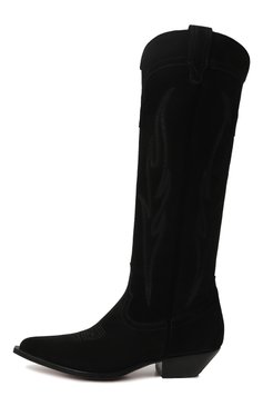 Женские замшевые сапоги SONORA BOOTS черного цвета, арт. R0SBKSUE01-0TE-W | Фото 4 (Высота голенища: Средние; Каблук высота: Низкий; Женское Кросс-КТ: Казаки-сапоги; Материал внутренний: Натуральная кожа; Материал сплава: Проставлено; Материал утеплителя: Без утеплителя; Каблук тип: Фигурный; Подошва: Плоская; Драгоценные камни: Проставлено; Материал внешний: Замша)