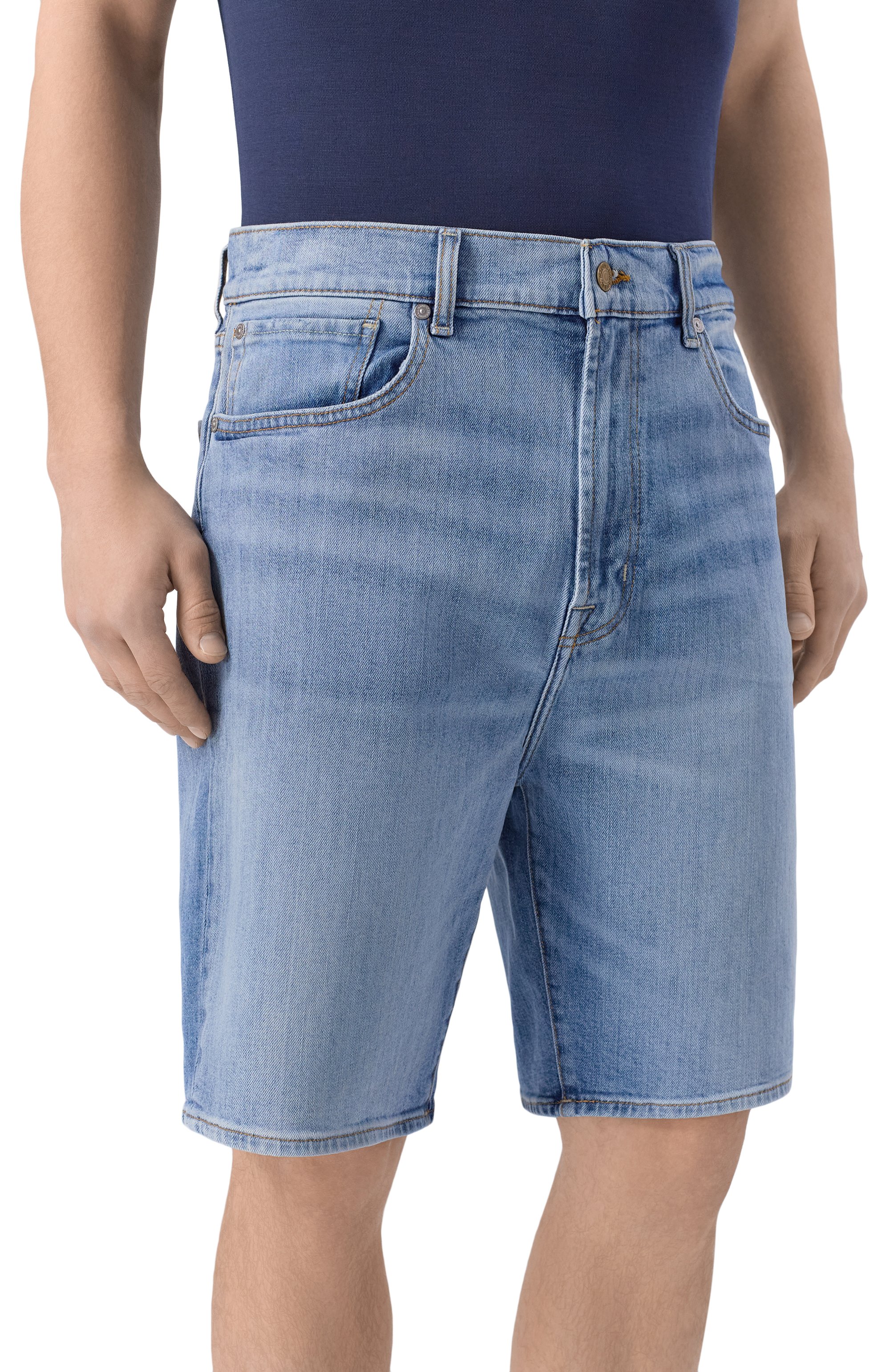 Джинсовые шорты 7 FOR ALL MANKIND голубого цвета по цене 21300 руб., арт. 7TH50A56-1XL, фото 3 Джинсовые шорты 7 FOR ALL MANKIND, арт. 7TH50A56-1XL, фото 3