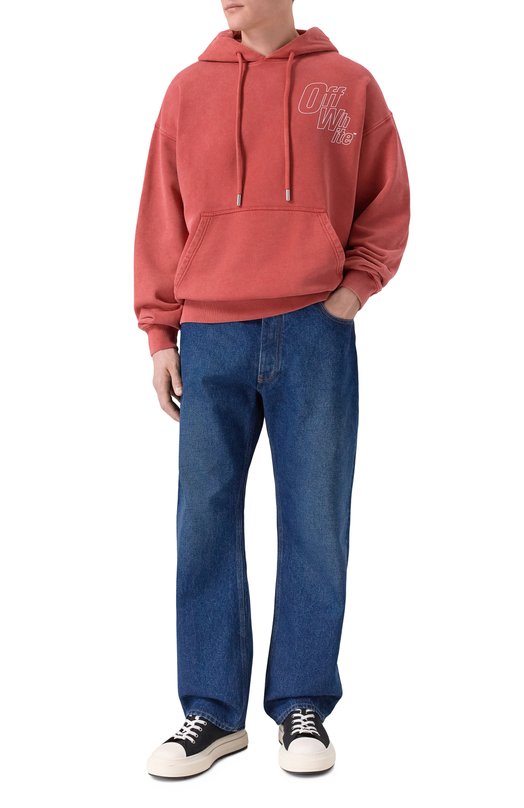 Хлопковое худи Off-White 0MBB085F25FLE00K Красный  0MBB085F25FLE00K Фото 2