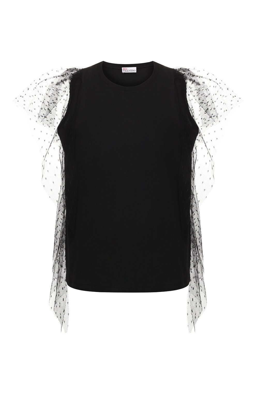 Хлопковая футболка REDVALENTINO черного цвета по цене 15350 руб., арт. TR3MG03Y/4UH, фото 1 Хлопковая футболка REDVALENTINO, арт. TR3MG03Y/4UH, фото 1