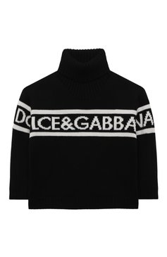 Детский шерстяной свитер DOLCE & GABBANA черно-белого цвета, арт. L4KW77/JCVM5/8-14 | Фото 1 (Материал внешний: Шерсть; Рукава: Длинные; Материал сплава: Проставлено; Драгоценные камни: Проставлено; Мальчики Кросс-КТ: Свитер-одежда)