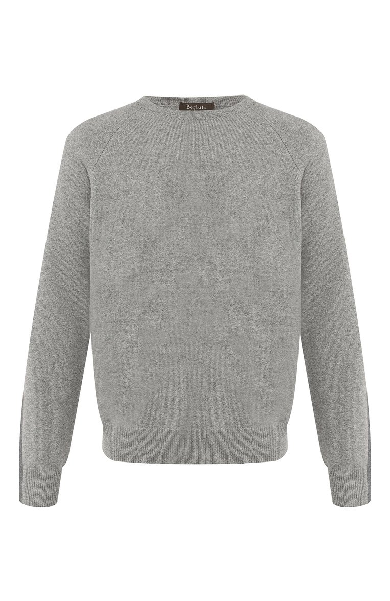 Мужской джемпер из смеси шерсти и кашемира BERLUTI серого цвета, арт. R14KRL104-001 | Фото 1 (Рукава: Длинные; Рукава от горловины: Длинные; Материал внешний: Шерсть, Кашемир; Длина (для топов): Стандартные; Статус проверки: Проверена категория, Проверено; Принт: Без принта; Мужское Кросс-КТ: Джемперы; Вырез: Круглый; Стили: Кэжуэл)