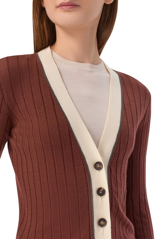 Кардиган из шерсти и кашемира  Brunello Cucinelli M14817206 Коричневый  M14817206 Фото 5