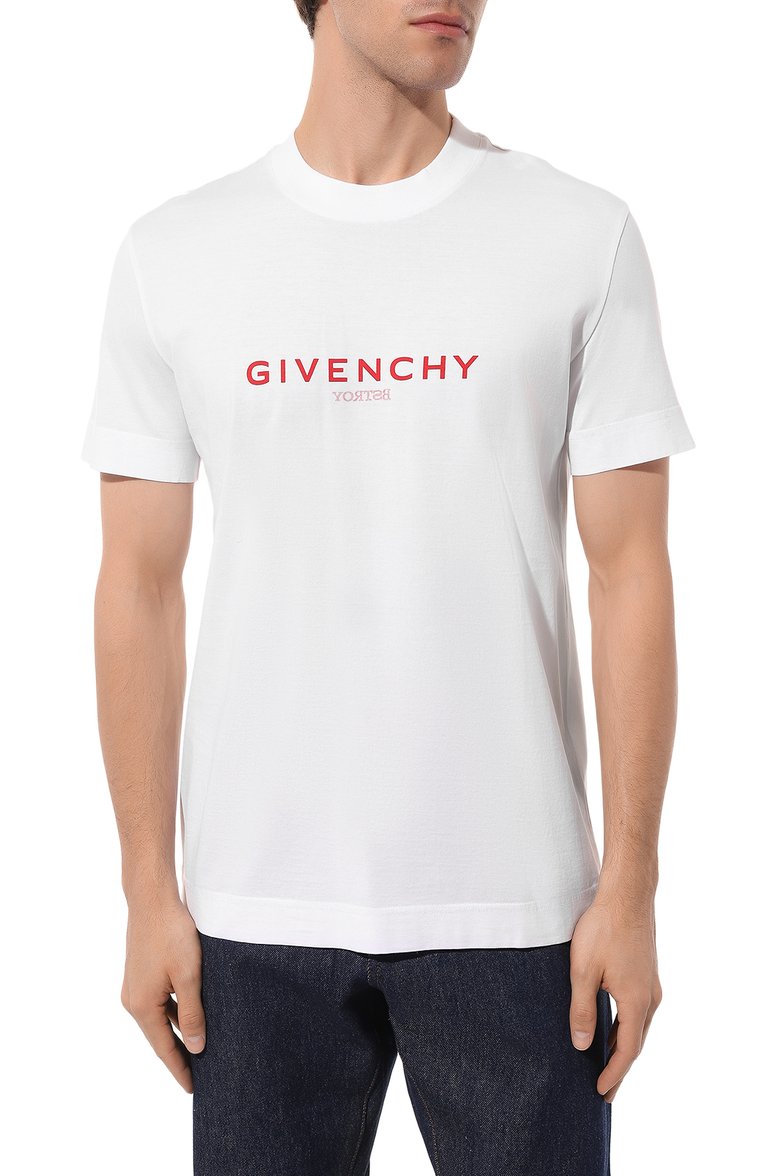 Мужская хлопковая футболка GIVENCHY белого цвета, арт. BM716G3Y99 | Фото 3 (Рукава: Короткие; Длина (для топов): Стандартные; Принт: С принтом; Материал сплава: Проставлено; Материал внешний: Хлопок; Драгоценные камни: Проставлено; Стили: Кэжуэл)