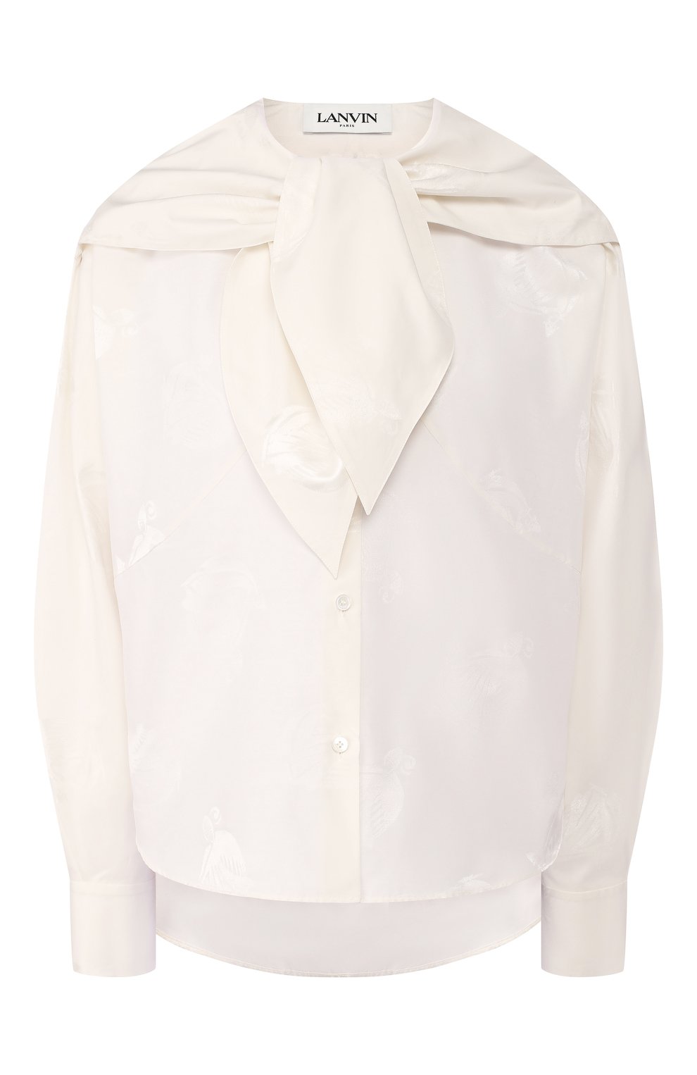 Блузка из смеси хлопка и шелка LANVIN кремового цвета по цене 86300 руб., арт. RW-T0619I-4311-P20, фото 1 Блузка из смеси хлопка и шелка LANVIN, арт. RW-T0619I-4311-P20, фото 1