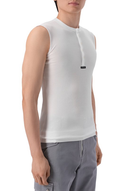 Хлопковая майка-хенли Dolce & Gabbana G8T09T/FU7AV Белый  G8T09T/FU7AV Фото 3