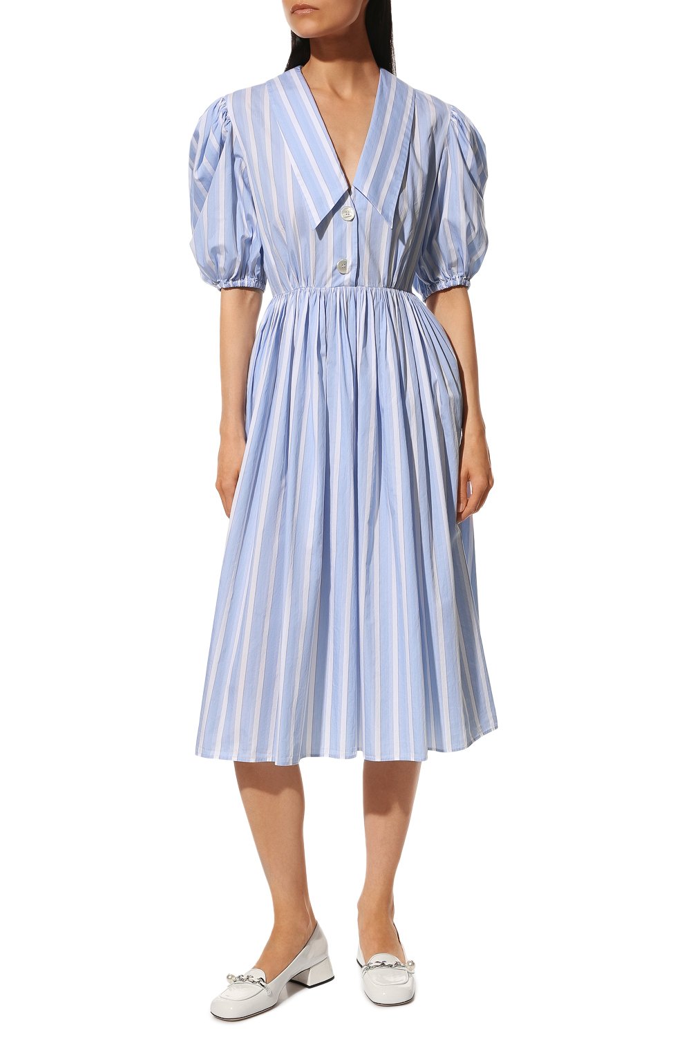 Хлопковое платье MIU MIU голубого цвета по цене 135000 руб., арт. MF4381-1ZQJ-F0PCR, фото 3 Хлопковое платье MIU MIU, арт. MF4381-1ZQJ-F0PCR, фото 3