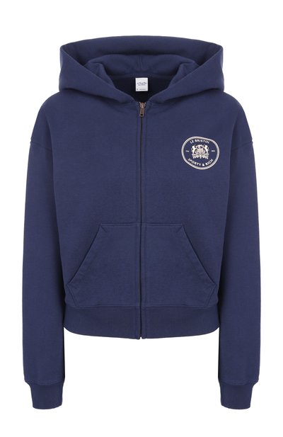 Хлопковая толстовка sporty & rich x le bristol paris SPORTY AND RICH синего цвета по цене 26100 руб., арт. ST068517618BL32, фото 1 Хлопковая толстовка sporty & rich x le bristol paris SPORTY AND RICH, арт. ST068517618BL32, фото 1