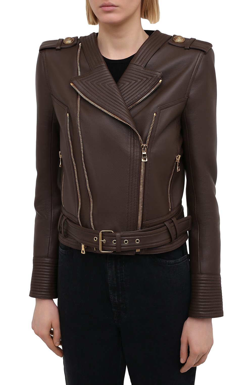 Кожаная куртка BALMAIN темно-коричневого цвета по цене 238500 руб., арт. UF08253/L069, фото 3 Кожаная куртка BALMAIN, арт. UF08253/L069, фото 3