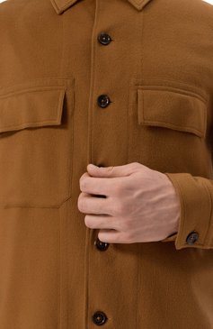 Мужская кашемировая куртка-рубашка ZEGNA коричневого цвета, арт. S0T6B/E8V46 | Фото 5 (Материал подклада: Синтетический материал; Рукава: Длинные; Материал внешний: Шерсть, Кашемир; Длина (верхняя одежда): Короткие; Мужское Кросс-КТ: Куртка-рубашка, шерсть и кашемир; Кросс-КТ: Легкие; Стили: Кэжуэл)