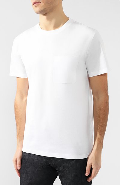 Хлопковая футболка с отделкой из кожи BERLUTI белого цвета по цене 45100 руб., арт. R14JRS13-001, фото 3 Хлопковая футболка с отделкой из кожи BERLUTI, арт. R14JRS13-001, фото 3