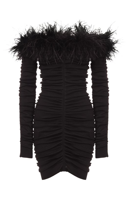 Платье с отделкой перьями self-portrait RS26011SB Чёрный RS26011SB