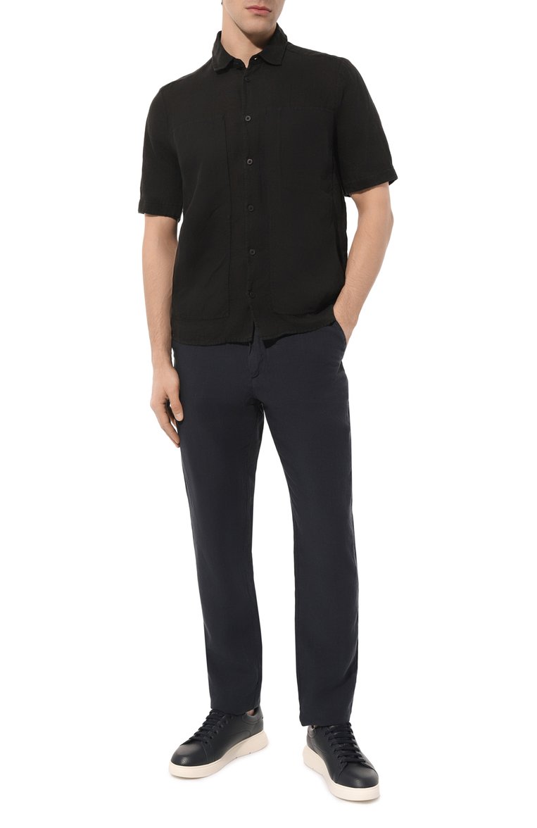 Мужские кожаные кеды EMPORIO ARMANI темно-синего цвета, арт. X4X264/XF768 | Фото 2 (Материал внутренний: Текстиль; Подошва: Массивная; Драгоценные камни: Проставлено; Материал сплава: Проставлено; Стили: Классический; Материал внешний: Натуральная кожа; Кросс-КТ: Низкие)