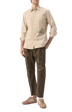 Мужская хлопковая рубашка DSQUARED2 бежевого цвета, арт. S74DM0914/S44131 | Фото 2 (Длина (для топов): Стандартные; Драгоценные камни: Проставлено; Рукава: Длинные; Материал сплава: Проставлено; Принт: С принтом; Случай: Повседневный; Манжеты: На пуговицах; Воротник: Кент; Стили: Кэ�жуэл; Материал внешний: Хлопок)