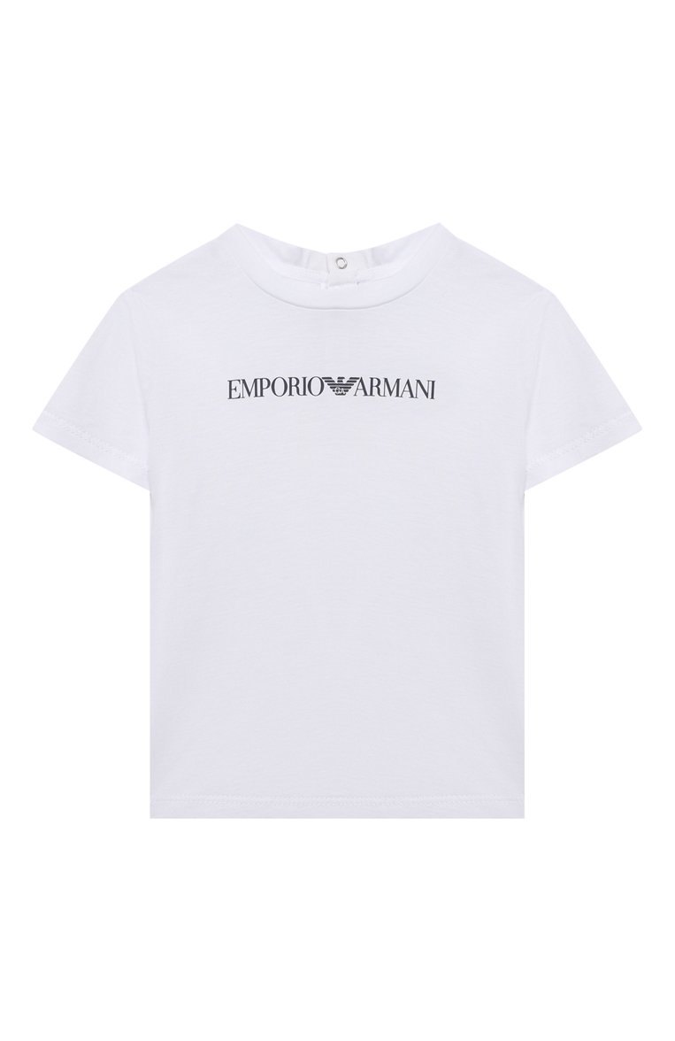 Детский хлопковая футболка EMPORIO ARMANI белого цвета, арт. 8NHTN5/1JPZZ | Фото 1 (Материал сплава: Проставлено; Нос: Не проставлено; Материал внешний: Хлопок; Кросс-КТ НВ: Футболка)
