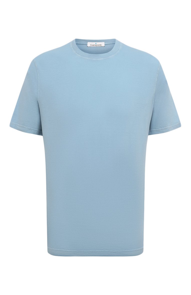 Мужская х�лопковая футболка GIAMPAOLO голубого цвета, арт. GP355/K40401 | Фото 1 (Принт: Без принта; Рукава: Короткие; Длина (для топов): Стандартные; Материал сплава: Проставлено; Материал внешний: Хлопок; Драгоценные камни: Проставлено; Стили: Кэжуэл)