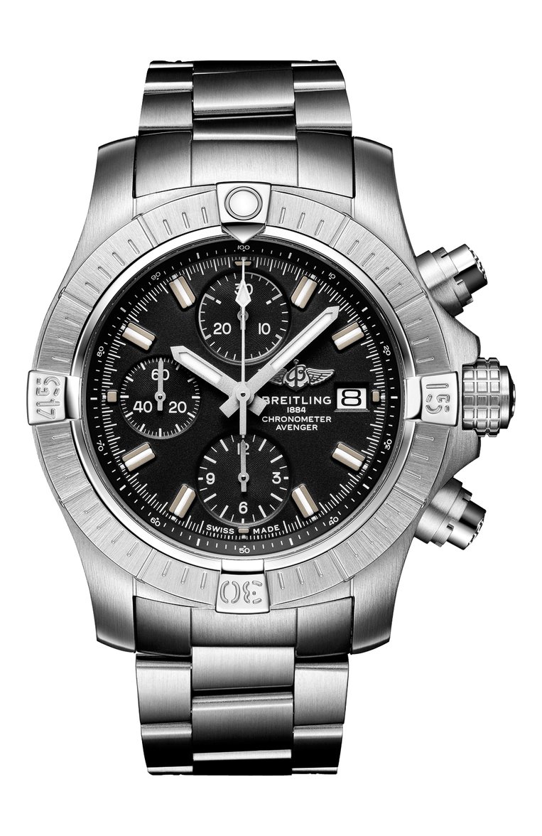 Мужские часы avenger chronograph 43 BREITLING бесцветного цвета, арт. A13385101B1A1 | Фото 1 (Механизм: Автомат; Материал корпуса: Сталь; Региональные ограничения белый список (Axapta Mercury): Не проставлено; Цвет циферблата: Чёрный; Нос: Не проставлено; Ограничения доставки: m-style)