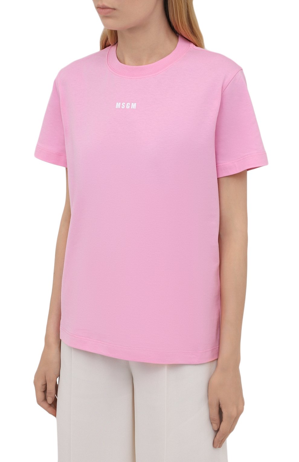 Хлопковая футболка MSGM розового цвета по цене 12300 руб., арт. 2000MDM500 200002, фото 3 Хлопковая футболка MSGM, арт. 2000MDM500 200002, фото 3