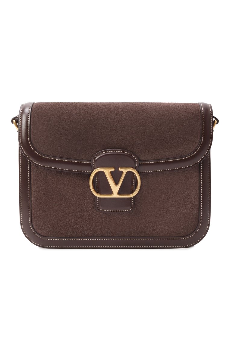 Женская сумка 9to5 VALENTINO темно-коричневого цвета, арт. 6W2B0R15/QTJ | Фото 1 (Материал: Натуральная кожа, Натуральная замша; Размер: small; Автоматизация состава: Проставлено; Автоматизация ТО: Проставлено)