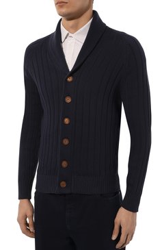 Мужской хлопковый кардиган BRUNELLO CUCINELLI темно-синего цвета, арт. M2870B2303 | Фото 3 (Материал сплава: Проставлено; Материал внешний: Хлопок; Рукава: Длинные; Драгоценные камни: Проставлено; Длина (для топов): Стандартные; Мужское Кросс-КТ: Кардиган-одежда; Стили: Кэжуэл)