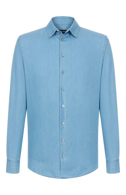 Мужская хлопковая рубашка GIORGIO ARMANI голубого цвета, арт. GM001509/AF15417 | Фото 1 (Материал сплава: Проставлено; Материал внешний: Хлопок; Рукава: Длинные; Драгоценные камни: Проставлено; Длина (для топов): Стандартные)