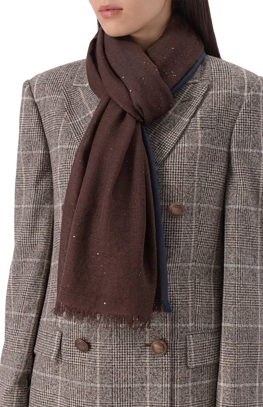 Шарф из кашемира и шелка Brunello Cucinelli MSCDVSW12 Коричневый  MSCDVSW12 Фото 2