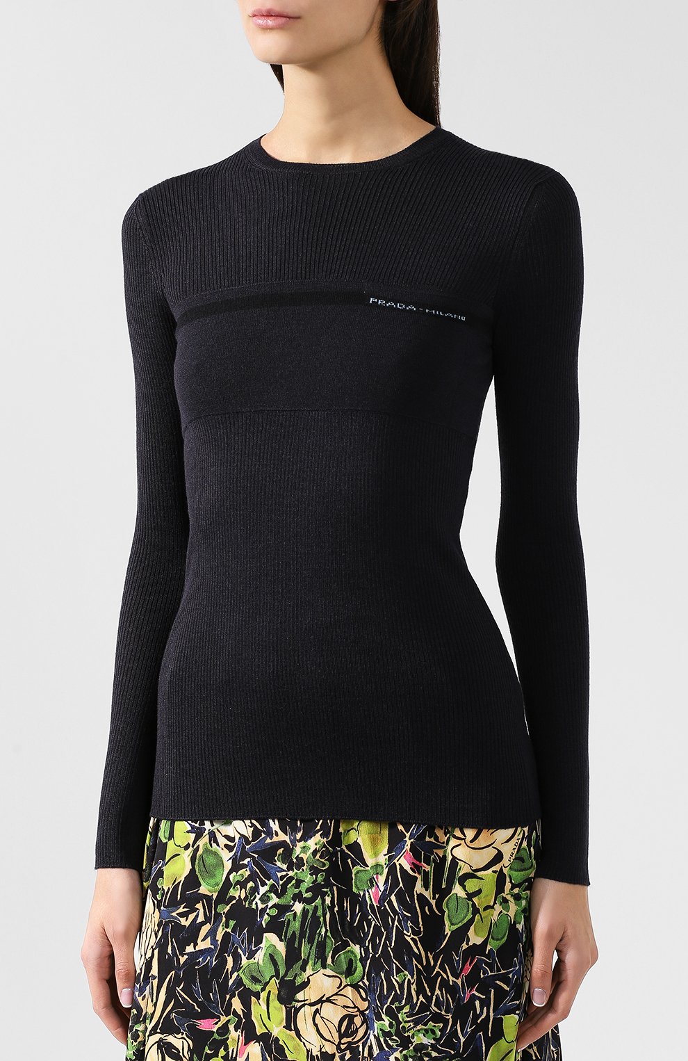 Однотонный пуловер из смеси шерсти и шелка с круглым вырезом PRADA, арт. 124B40-1RZ2-F0008, фото 3