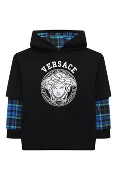 Детский хлопковое худи VERSACE черного цвета, арт. 1007791/1A07561/8A-14A | Фото 1 (Рукава: Длинные; Мальчики Кросс-КТ: Худи-одежда; Материал сплава: Проставлено; Материал внешний: Хлопок; Драгоценные камни: Проставлено)