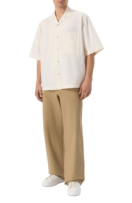 Мужская хлопковая рубашка JIL SANDER кремового цвета, арт. J47DL0166/J45292 | Фото 2 (Драгоценные камни: Проставлено; Длина (для топов): Стандартные; Рукава: Короткие; Материал внешний: Хлопок; Материал сплава: Проставлено)