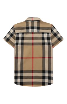 Детская хлопковая рубашка BURBERRY бежевого цвета, арт. 8040991 | Фото 2 (Рукава: Короткие; Случай: Повседневный; Материал внешний: Хлопок; Мальчики-школьная форма: Рубашки)