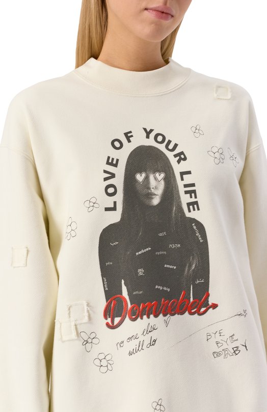 Хлопковый свитшот DOMREBEL Y0UR L0VE SWEATSHIRT Кремовый  Y0UR L0VE SWEATSHIRT Фото 5